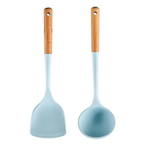 Ensemble D'ustensiles De Cuisine 2 Pièces, Antiadhésif, En Silicone Résistant À La Chaleur, Sans Bpa, Manche En Bois Massif