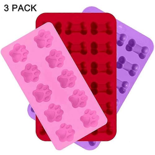 Lot De 3 Moules À Glaçons En Silicone En Forme De Patte De Chiot Et D'os, Réutilisables Pour La Cuisson De Bonbons Au Chocolat, Compatibles Four Et Congélateur - Rose, Rouge, P