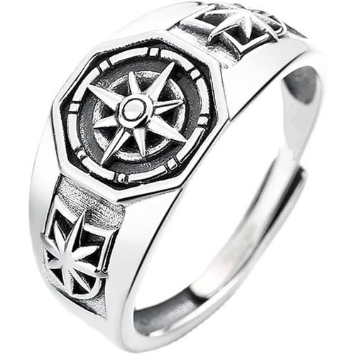 Asas-Bague À Boussole Réglable,Bague Pour Femme Et Homme,Bagues À Bande Sculptée Vintage,Bague Avec Joint Punk,Bijoux De Personnalité De La Route De La Mode,Vintage Simple Bijouterie Cadeau,