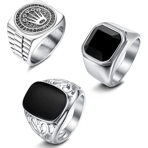 Asas-3pcs Bague Hommes Chevalière Acier Inoxydable Vintage Punk Biker Gothique Bague Couronne Bijoux Pour Homme Femme Taille 54-70