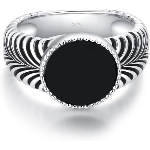 Asas-Élégante Bague Pour Homme En Argent Sterling 925 Avec Pierre Noire-Bague En Argent Massif Pour Homme-Design Classique Poli Miroir-Bijoux Pour Homme En Argent Et Or Rose