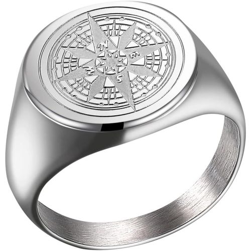 Asas-Hommes Bague Boussole En Acier Inoxydable Grosse Chevalière Plaqué Or Taille 54 À 69