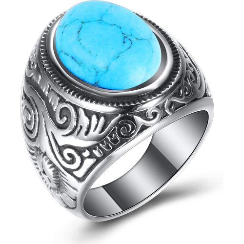 Asas-Bague Homme Acier Inoxydable Turquoise Pierre Artificielle Bague Homme Chevalière Vintage Homme Turquoise/Oeil Du Tigre/Turquoise Blanche/Turquoise Noire Grande Taille