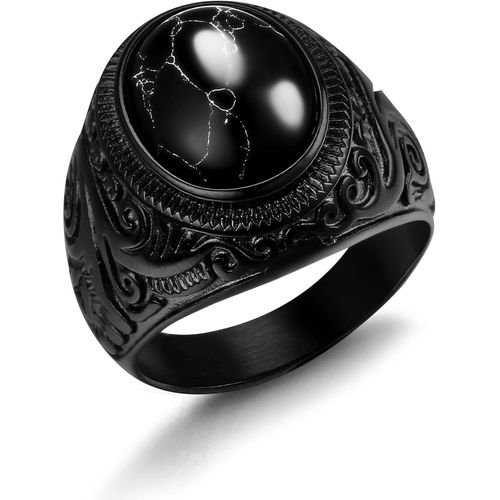 Asas-Bague Homme Acier Inoxydable,Bague Chevaliere Homme Bague Homme Noir,Bague Brande Taille Homme