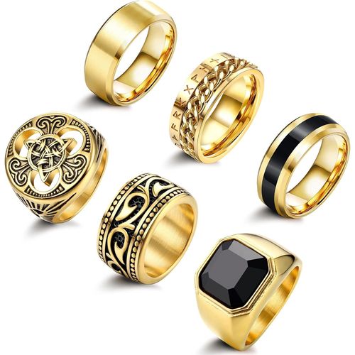 Asas-Adramata 6 Pcs Chevaliere Homme Bague Acier Inoxydable Noeud Celtique Bague Vintage Motard Gothique Bagus Homme Viking Bagues Argent Or Chevalières Bagues Pour Homme