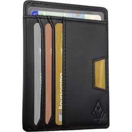 asas-Porte Carte De Crédit En Cuir Noir¿Pièce D'Identité Et Permis De Conduire¿Portefeuille Mince Anti Rfid¿Compartiment Billet Et Monnaie¿Jusqu'À 7 Cartes Bancaires