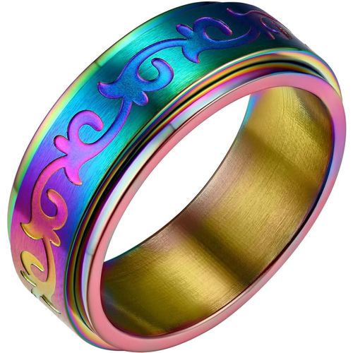 Asas-Bague Rotative D¿Anxiété En Acier Inoxydable Pour Homme,Motifs Lune,Soleil,Étoile
