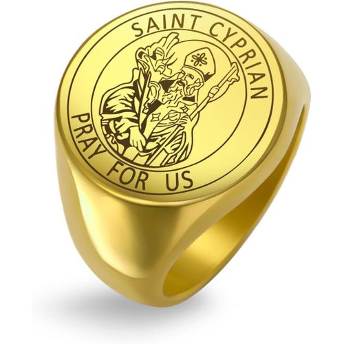Asas-Amaxer Bague Chevalière Saint Cyprien Pour Homme Saints Protection Religieuse Amulette Acier Inoxydable Punk Déclaration Bague