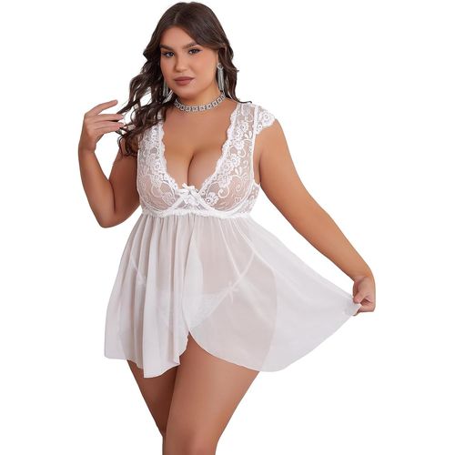 Asas-Lingerie Grande Taille Pour Femme,Robe Sexy En Dentelle,Nuisette En Dentelle,Décolleté En V,Fente Sur Le Devant,Porte-Jarretelles