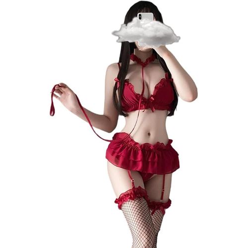 Asas-Ensemble De Lingerie Sexy À Volants Pour Femme Avec Soutien-Gorge Et Culotte,Nuisette Avec Ras-Du-Cou,Nuisette En Dentelle