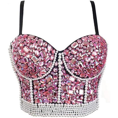 Asas-Débardeur À Bretelle Femme Corset Bustier Bra Veste De Clubwear Crop Top Diamants Nacrés Bustiers