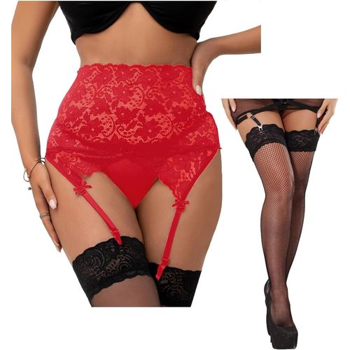 Asas-Femme Porte-Jarretelle Sexy Ensemble Avec Bas Avec 4 Pinces Réglable Taille Haute Guepiere Jarretelle Dentelle Lingerie De Ensemble Avec G-String