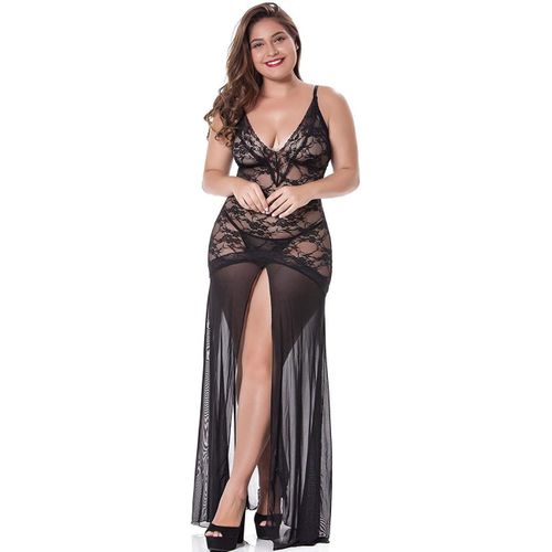 Asas-Lingerie Grande Taille Lingerie Sexy Split Maxi Robe Longue Pure Robe