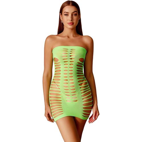Asas-Mini Robe Sexy En Résille Pour Femme-Robe Moulante-Col-Bretelles De Poitrine-Jupe-Lingerie Sexy-Clubwear-Robe De Soirée,Vert,Taille Unique