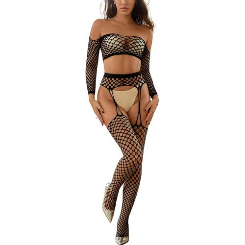 Asas-Tenue Sexy Pour Femme-Ensemble En Maille À Manches Longues-Haut Épaules Dénudées-Bas Serrés-2 Pièces-Ensemble De Costume Extensible