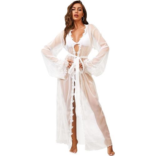 Asas-Lingerie Pour Femmes Robe Kimono Sexy Longue En Dentelle Chemise En Maille Robe En Dentelle