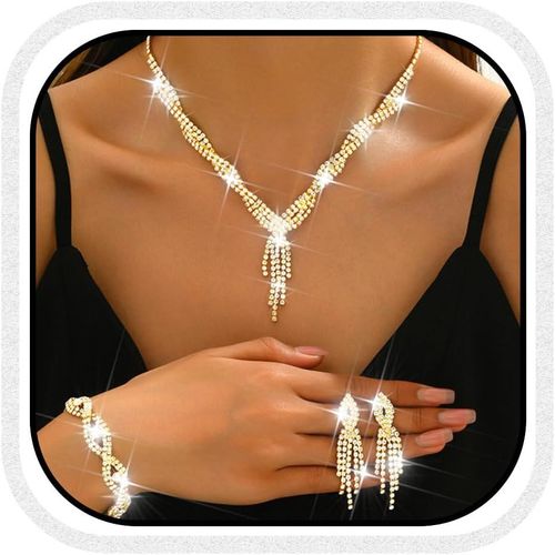 Asas-Parure De Bijoux De Mariage Avec Collier,Boucles D'oreilles Et Barre En Cristal Étincelant Pour Femme