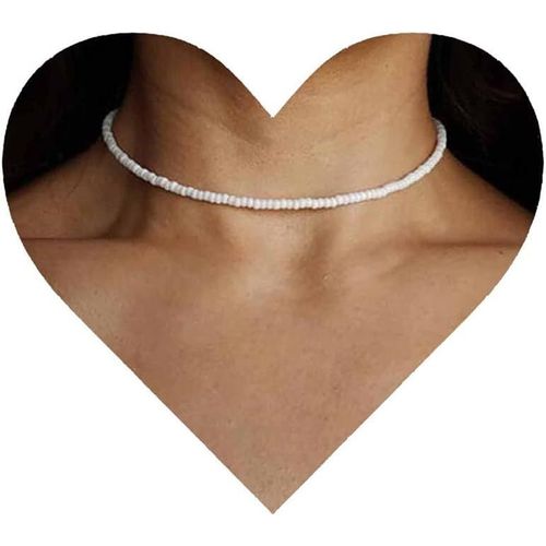 Asas-Boho Collier Ras Du Cou Avec Perles De Graines Petit Collier De Perles De Riz Chaîne Collier Beachy Bijoux Chaîne Pour Femmes Et Filles