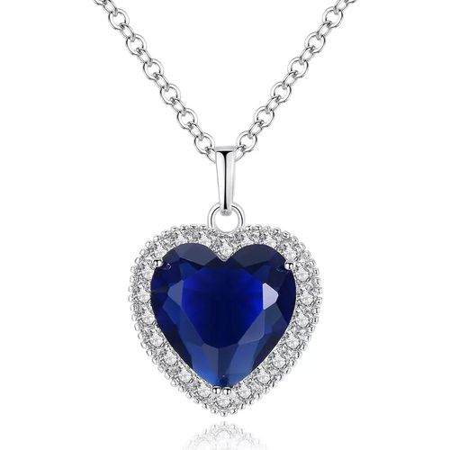 Asas-Titanic Bijoux Coeur Collier Femme Coeur De L'océan Du Film Titanic En Cristal Bleu Et Transparent Avec Une Chaîne Plaquée Or Blanc Pendentifs Bijoux