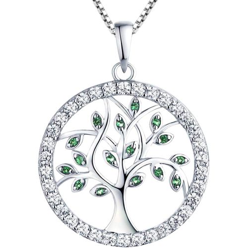 Asas-Collier Arbre De Vie En Argent 925 Pendentif Améthyste/Bleu/Vert/Blanc Oxyde De Zirconium Bijoux Pour Femmes,Chaîne 45-50cm