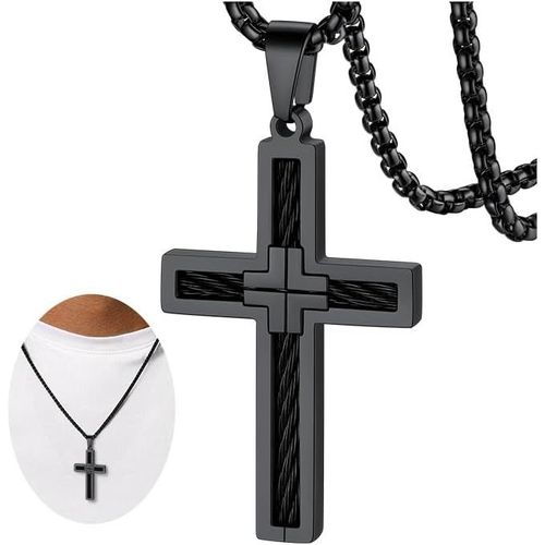Asas-Collier Homme Femme Inoxydable Croix Chretienne,Pendentif Croix Religieux Avec Chaîne 55+5 Cm,Bijoux Baptême Amulette De Protection