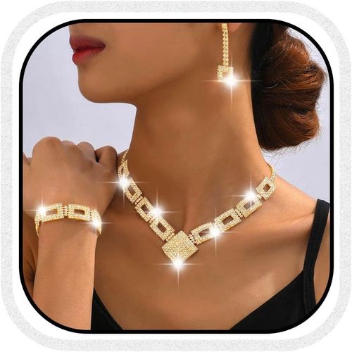 Asas-Parure De Bijoux De Mariage En Cristal Avec Collier Et Boucles D'oreilles Pour Femme Et Mariée