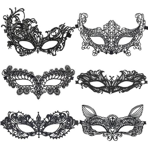 Asas-Masque De Dentelle Noir,Masque Vénitien,Lot De 6 Pièces Masque De Mascarade Femme,Masque De Dentelle Mascarade Vénitienne,Pour Halloween Mascarade Carnaval Fête