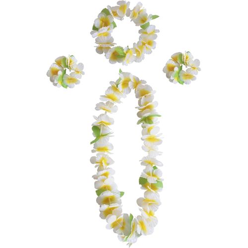 Asas-Colliers De Fleurs Hawaïennes Hula Luau Collier Bracelet Bandeau Hawaïen Colliers Fleurs Hawaïen Pour Carnaval Fêtes Sur La Plage Hawaïenne Pom-Pom Anniversaires(O Blanc)