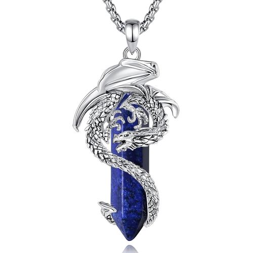 Asas-Eudora Harmony Ball Collier Dragon Pour Hommes Et Femmes,Prisme Hexagonal Cristal Obsidienne Turquoise Énergie Amulette Dragon Pendentif,Bijoux En Cuivre Plaqué Argent Cadeau,22""+24