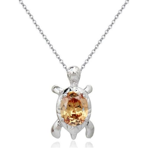 Asas-Collier Pendentif Tortue Cristaux De Zircone 18ct Plaqué Or Blanc Bijoux Pour Femme Et Fille