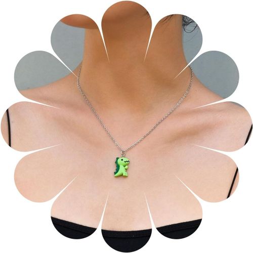 Asas-Collier Pendentif Dinosaure Vintage Collier Ras Du Cou Dinosaure Acrylique Collier Dinosaure Résine Collier Animalier Vert Bijoux Pour Femmes Et Filles