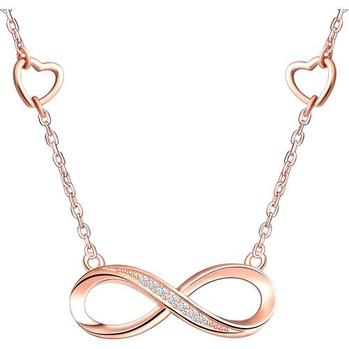 Asas-Collier Pendentif Femme Fille,Collier En Argent 925,Collier C?ur Et Symbole De L'infini,Zircon Incrusté,Pendentif Symbole De L'infini Élégant,Chaîne Réglable,Argent,Or Rose,Or