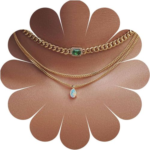 Asas-Collier Vintage Pierre De Lune Émeraude Collier Ras Du Cou Émeraude Verte Collier Pendentif Pierre De Lune Or Collier Carré Émeraude Chaîne Collier Gourmette Bijoux Pour Femmes Et Filles