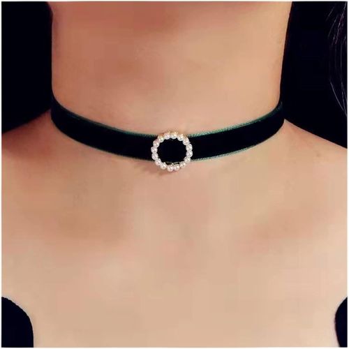 Asas-Punk Large Satin Collier Ras Du Cou Vert Velours Ruban Collier Ras Du Cou Gothique Vert Collier Collier Vintage Cercle Perle Collier Bijoux Pour Femmes Et Filles