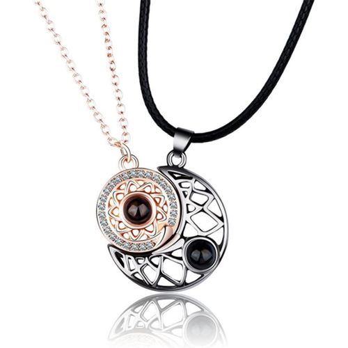 Asas-Collier Couple Magnétique Soleil Et Lune,100 Langues I Love You Projection Collier Assorti Pour Couple Cadeau Pour Couple,Collier Fantaisie Pour Les Couples Et Les Meilleurs Amis