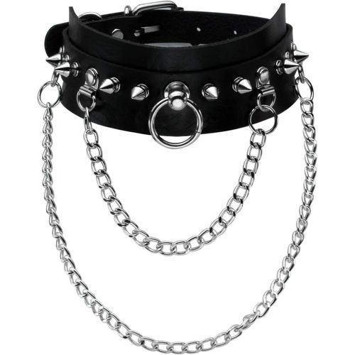 Asas-Vintage Punk Goth Rivets En Cuir Pu Collier Ras Du Cou Chaîne Neklace