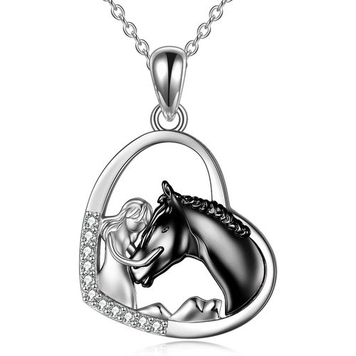 Asas-Collier Fille Et Cheval Pour Les Filles Bijoux De Cheval En Argent Sterling Cadeaux De Cheval Pour Les Femmes(Collier De Cheval En Or)