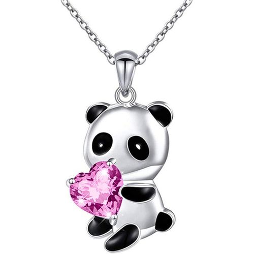 Asas-Collier Ras Du Cou Argent Panda Blanc Coeur Cristal Ours Pendentif Chaîne Amour Charme Mignon Animal Bijoux Cadeau Pour Femmes Filles