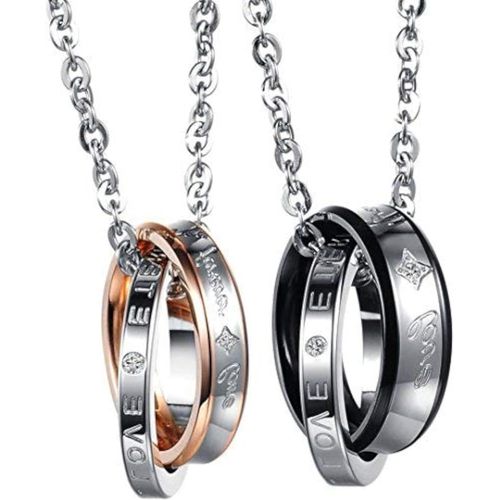 Asas-Pendentif Collier En Acier Inoxydable Forever Love Argent Anneau Pour Couple Anniversaire Noël Valentine His & Hers Fixer Pour Homme Femme