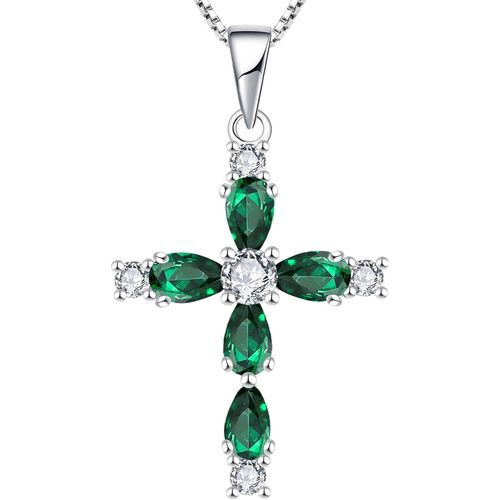 Asas-Collier Croix En Argent 925 Avec 12 Pierres De Naissance Oxyde De Zirconium Cadeaux Pendentif Crucifix Pour Maman Femme,45-48 Cm