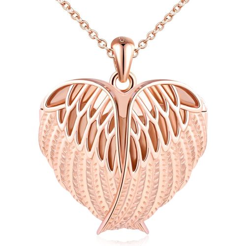 Asas-Collier Photo Médaillon C?ur En Argent 925 Femme Fille Pendentif Locket De Plume-Ailes D'ange Breloque Ouvrable Collier Amulette Mémorial Bijoux Elégant