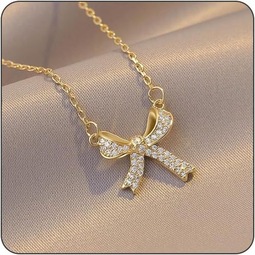 Asas-Clean Girl Aesthetic Stuff,Collier Doré En Forme De N?Ud,Collier Fin En Forme De N?Ud Papillon,Pendentif Moderne En Forme De N?Ud,Cadeau Pour Femmes Et Filles(40+5cm)