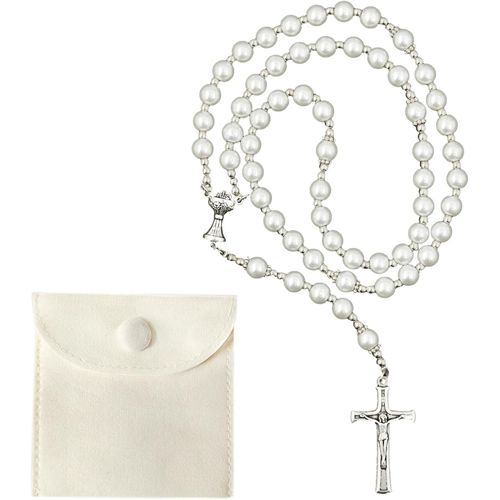 Asas-Hpbaggy Collier Chapelet Catholique Avec Sac À Cordon En Velours Collier Chapelet De Communion Collier De Rosaire À Breloque Crucifix Cadeau Communion