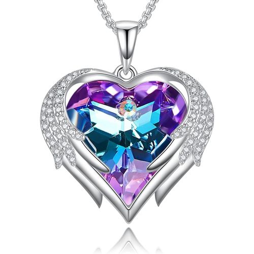 Asas-Collier Femme Aile D'ange Gardien Collier Pendentif 18k Plaqué Or Blanc Rose Zircone Cubique Cristal Autrichien Coeur D'amour Cadeau De Bijoux Pour Saint Valentin Noël Anniversaire
