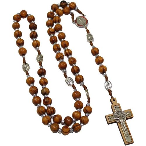 Asas-Collier Femme Acier Inoxydable Chapelet En Bois Naturel Avec Croix,Collier Bijoux Religieux Pour Prières Et Méditations,Chaine Or Vintage Pour Hommes Et Femmes