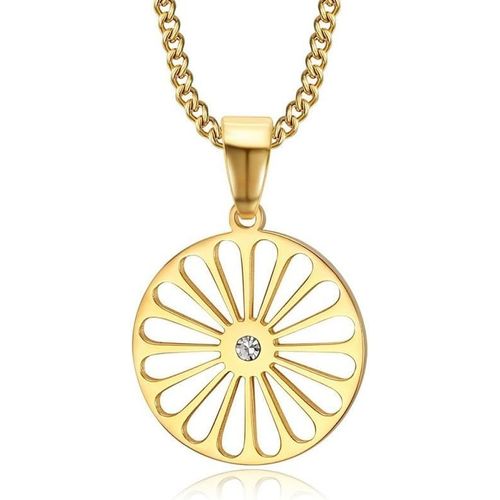 Asas-Pendentif Roue Des Voyageurs Gitan Femme/Enfant En Acier Inoxydable Doré,Faux Diamant,Chaîne 45 Cm