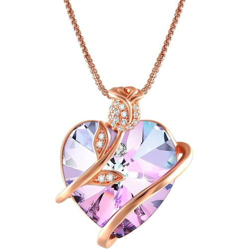 Asas-Collier Coeur-Améthyste Pour Femme Collier Pendentif Coeur Or Rose,Cadeau Femme Cadeau Maman La Saint-Valentin Cadeau De Bijoux Anniversaire Cadeaux Romantiques Pour Elle,Cadeau Femme
