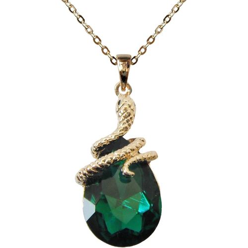 Asas-Collier Avec Pendentif En Forme De Serpent Plaqué Or 18 K Et Cristal Poire Zirconium 40,6 Cm + 5,1 Cm