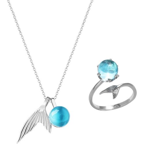 Asas-Bague Sirène Sirène Bijoux Collier Collier Cristal Bleu,Réglable Femme Pendentif Chaîne Usage Quotidien Bijoux De Fête Filles Cadeau D'anniversaire Cadeau De Noël
