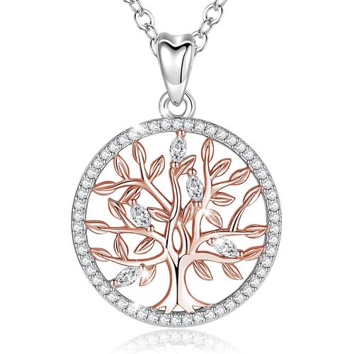 Asas-Eudora Collier D'arbre De Vie Pour Les Femmes Argent Sterling 925 Pendentif En Zircone Cubique Pour Filles Fille Mère Cadeau,Chaîne De 45 Cm